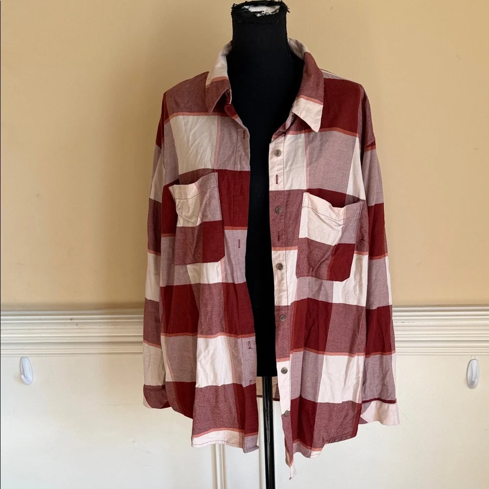 Ava & Viv Red and‎ White Plaid Shirt Jacket sz XXL